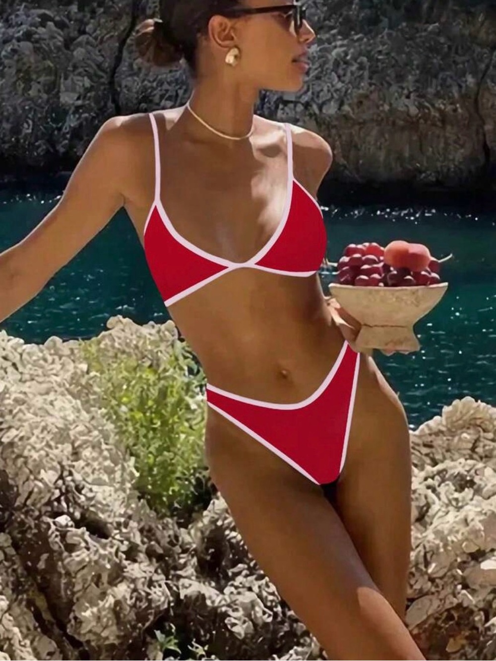 Red & White High Cut Bikini Set Size Small NWT Triangle Top Swimwear ❤️